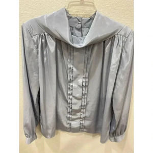 Korrigan Women's Silver Metallic Long Sleeve Pleated Blouse Size M